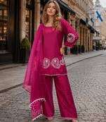 D magenta crape readymade salwar suit with embroidery work