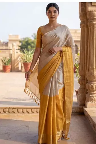 Woven design tissue kasavu saree