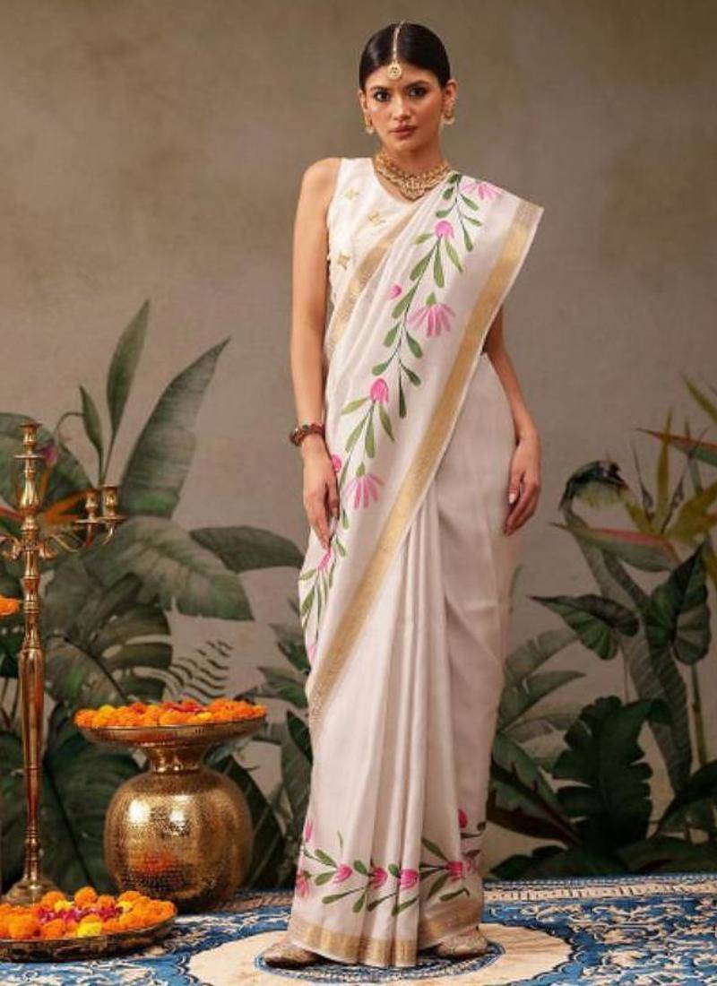 Onam special floral printed kasavu silk saree