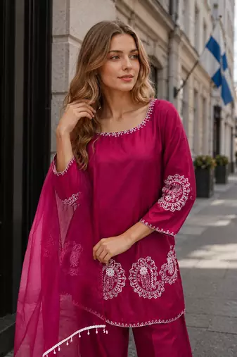 D magenta crape readymade salwar suit with embroidery work