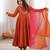 Orange designer roman silk gown with dupatta