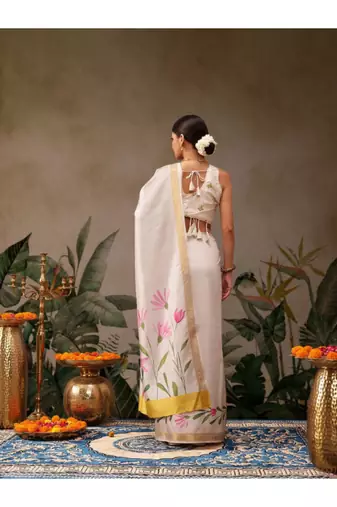 Onam special floral printed kasavu silk saree