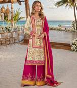 Pink embroidered silk fully stitched plazo suit