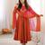 Orange designer roman silk gown with dupatta
