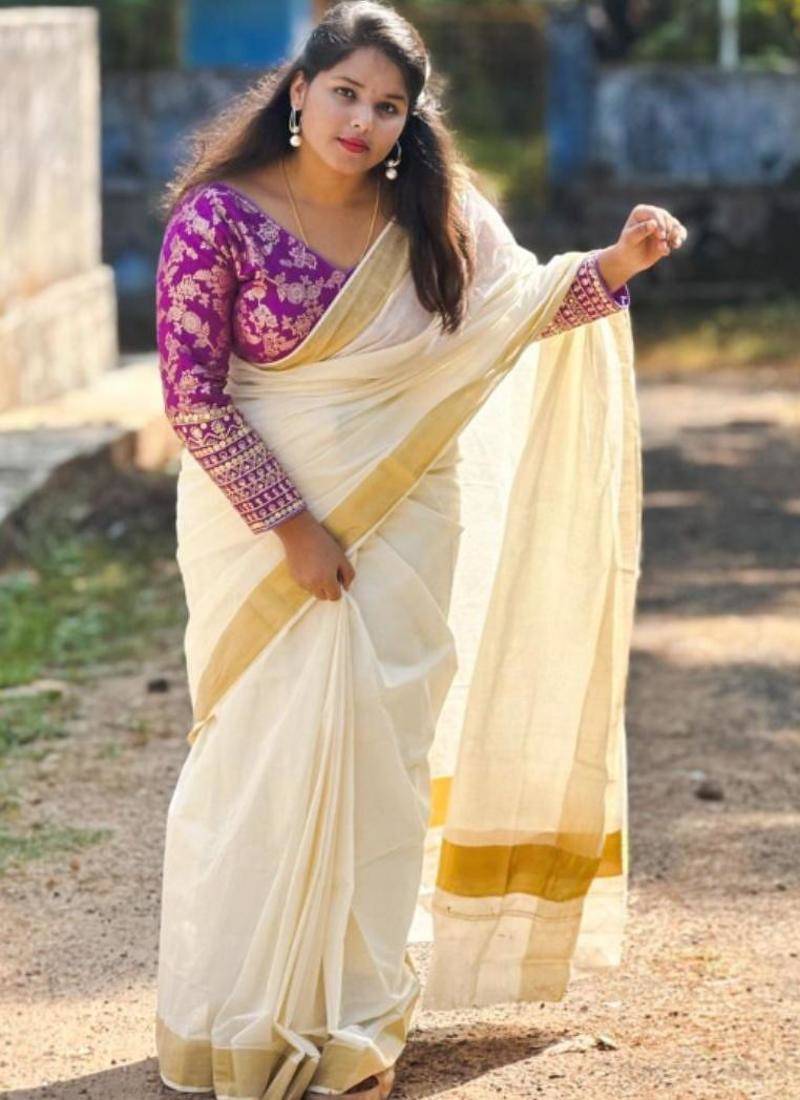 Pure cotton handloom kasavu saree