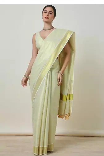 cream zari work tissue kasavu saree