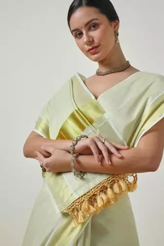 cream zari work tissue kasavu saree