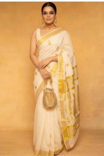 off white jacquard pure cotton kasavu saree
