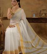 Zari kerala kasavu saree with unstitched blouse