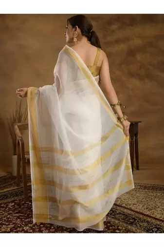 Zari kerala kasavu saree with unstitched blouse
