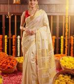 Woven design zari tissue kasavu saree