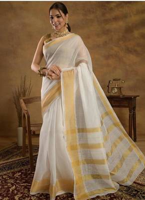 off white zari kerala kasavu saree with unstitched blouse 4