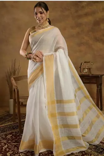 Zari kerala kasavu saree with unstitched blouse