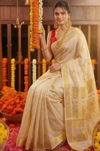 Woven design zari tissue kasavu saree