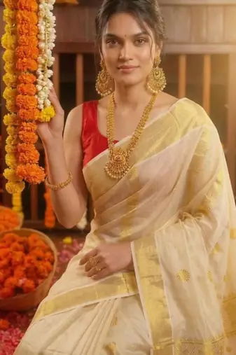 Woven design zari tissue kasavu saree
