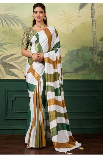 white abstract striped tissue designer kasavu saree