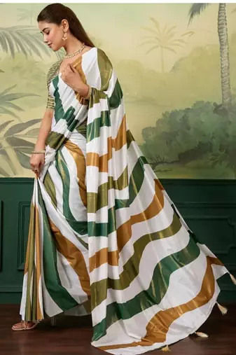 white abstract striped tissue designer kasavu saree