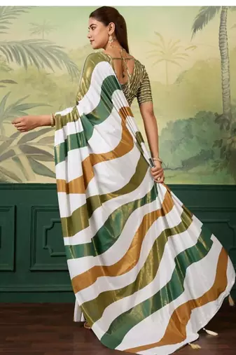 white abstract striped tissue designer kasavu saree