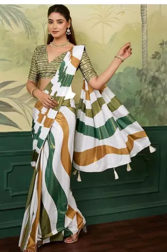 white abstract striped tissue designer kasavu saree