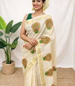 Ethnic motifs tissue kasavu saree