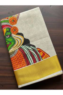 off white kathakali motif tissue kasavu saree 2