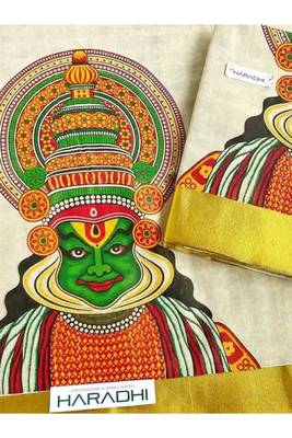 off white kathakali motif tissue kasavu saree 3