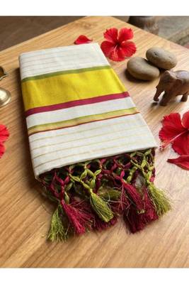 off white artisan stripe tissue kasavu saree 3
