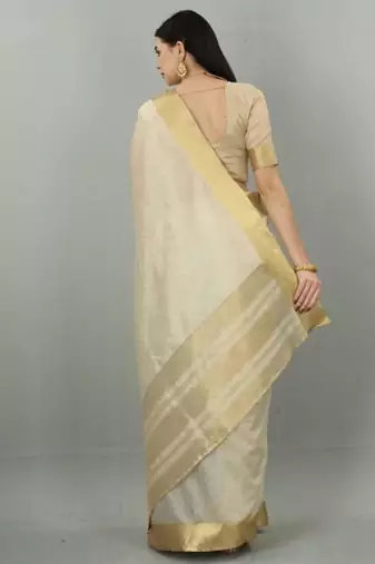 cream zari kasavu saree with classic gold border
