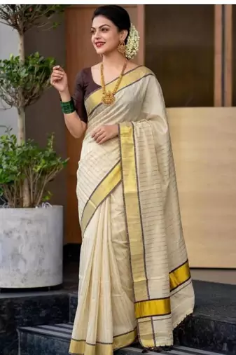 Striped zari tissue designer kasavu saree
