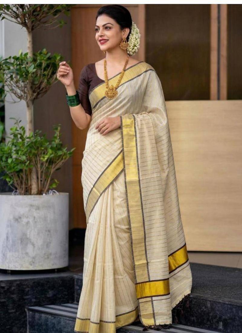Striped zari tissue designer kasavu saree