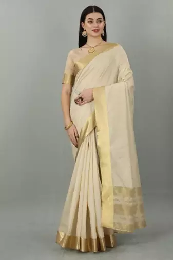cream zari kasavu saree with classic gold border
