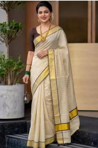 Striped zari tissue designer kasavu saree