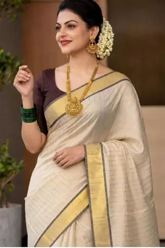 Striped zari tissue designer kasavu saree