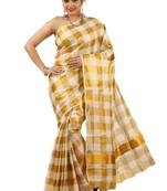Checked woven design zari pure cotton ready to wear kasavu saree