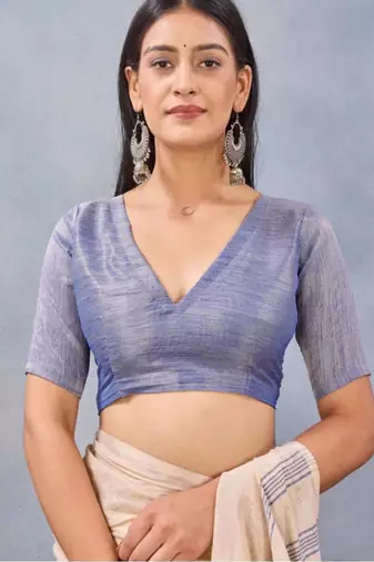cream linen kasavu saree with blue contrast border