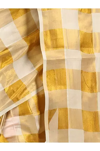 Checked woven design zari pure cotton ready to wear kasavu saree