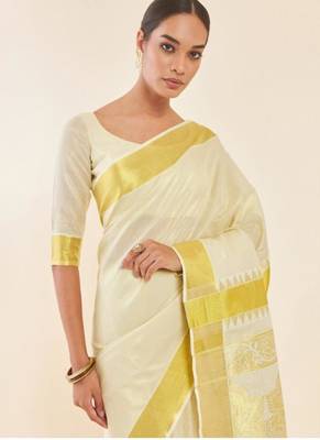 off white woven design zari tissue kasavu saree 2