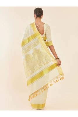 off white woven design zari tissue kasavu saree 3