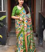 Abstract printed linen blend saree