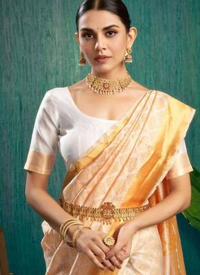 cream color handloom kasavu saree with zari work 2