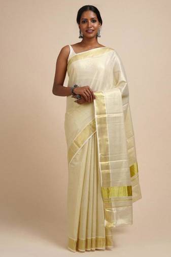 cream zari cotton kerala kasavu saree