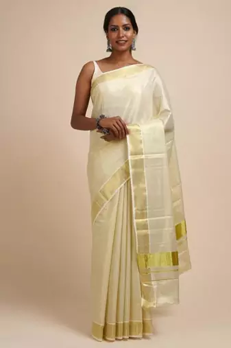 cream zari cotton kerala kasavu saree