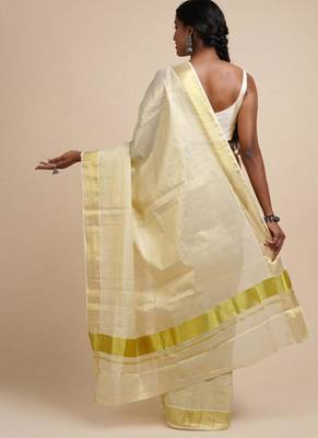 cream zari cotton kerala kasavu saree 3