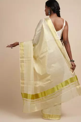 cream zari cotton kerala kasavu saree