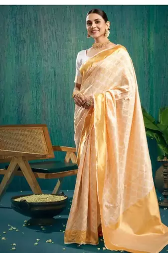 Woven design kasavu saree with zari border