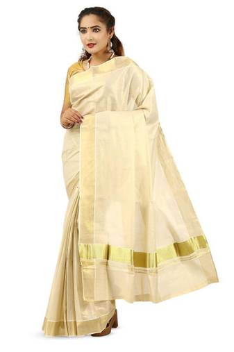 off white pure cotton kasavu saree with golden zari work