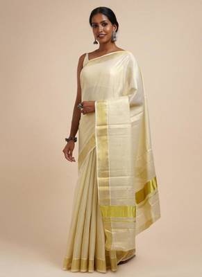 cream zari cotton kerala kasavu saree 4
