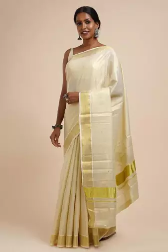 cream zari cotton kerala kasavu saree