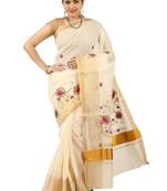 Woven design zari pure cotton kasavu saree