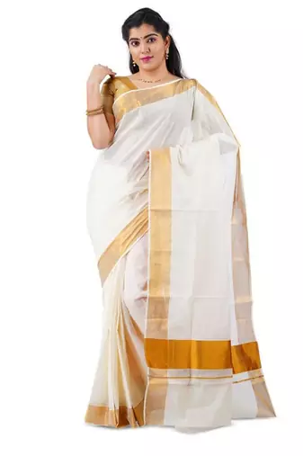 off white cotton kasavu saree with golden border